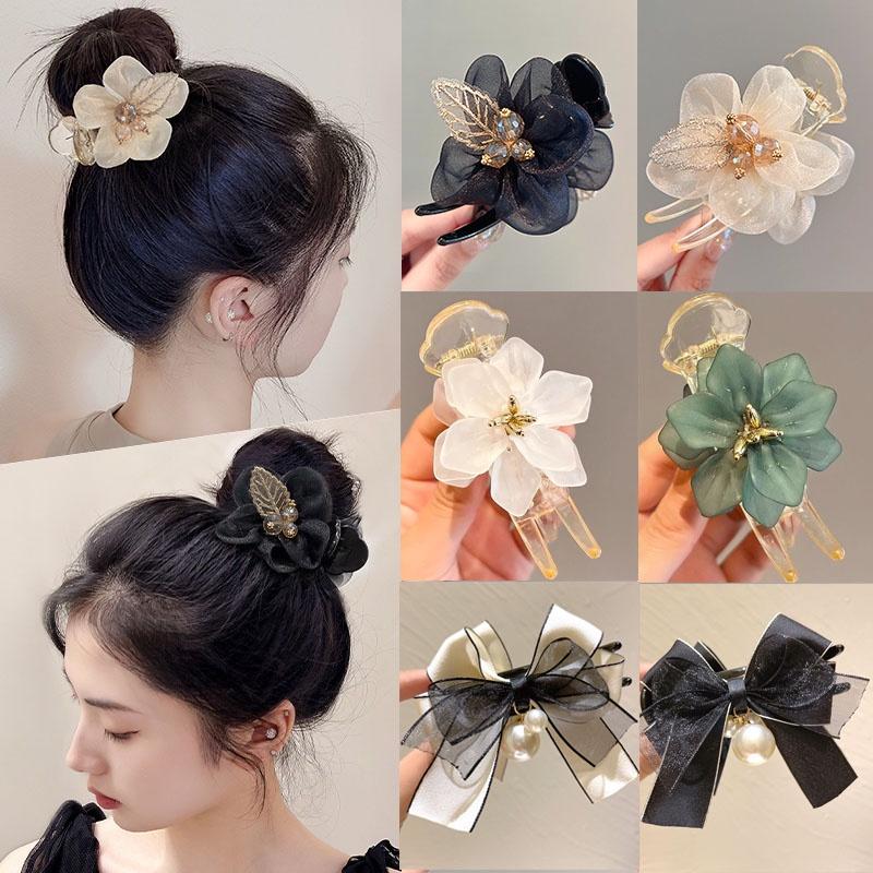 Kẹp Tóc Càng Cua, Thiết Kế Hoa Nơ, Kẹp Lấy Lưng Đầu Bóng Búi Tóc, Đính Đá Cao Cấp, Kẹp Tóc Đuôi Ngựa