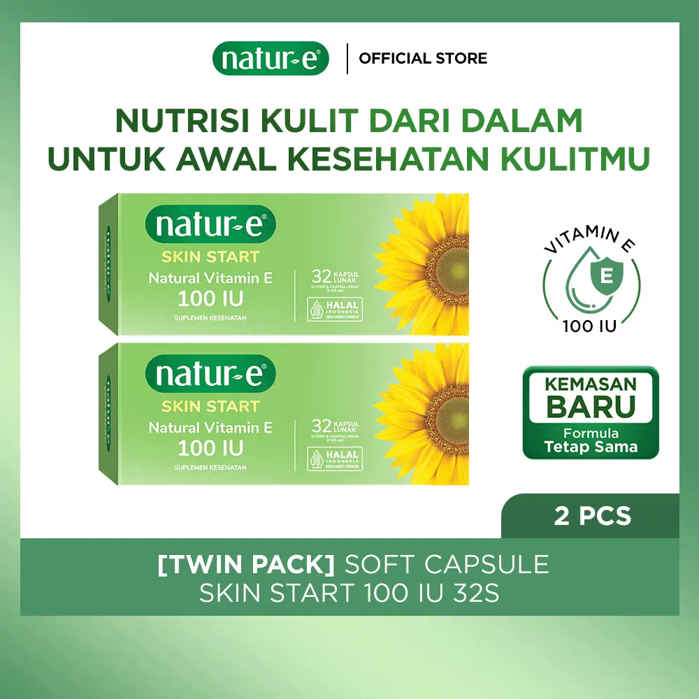 Natur-E TwinPack Soft Capsule - Skin Start Natural Vitamin E 100 IU 32s/16s x 2pcs - Suplemen Kecantikan Dengan Vitamin E 100 IU - Membantu Menjaga Kesehatan Kulit dari Dalam