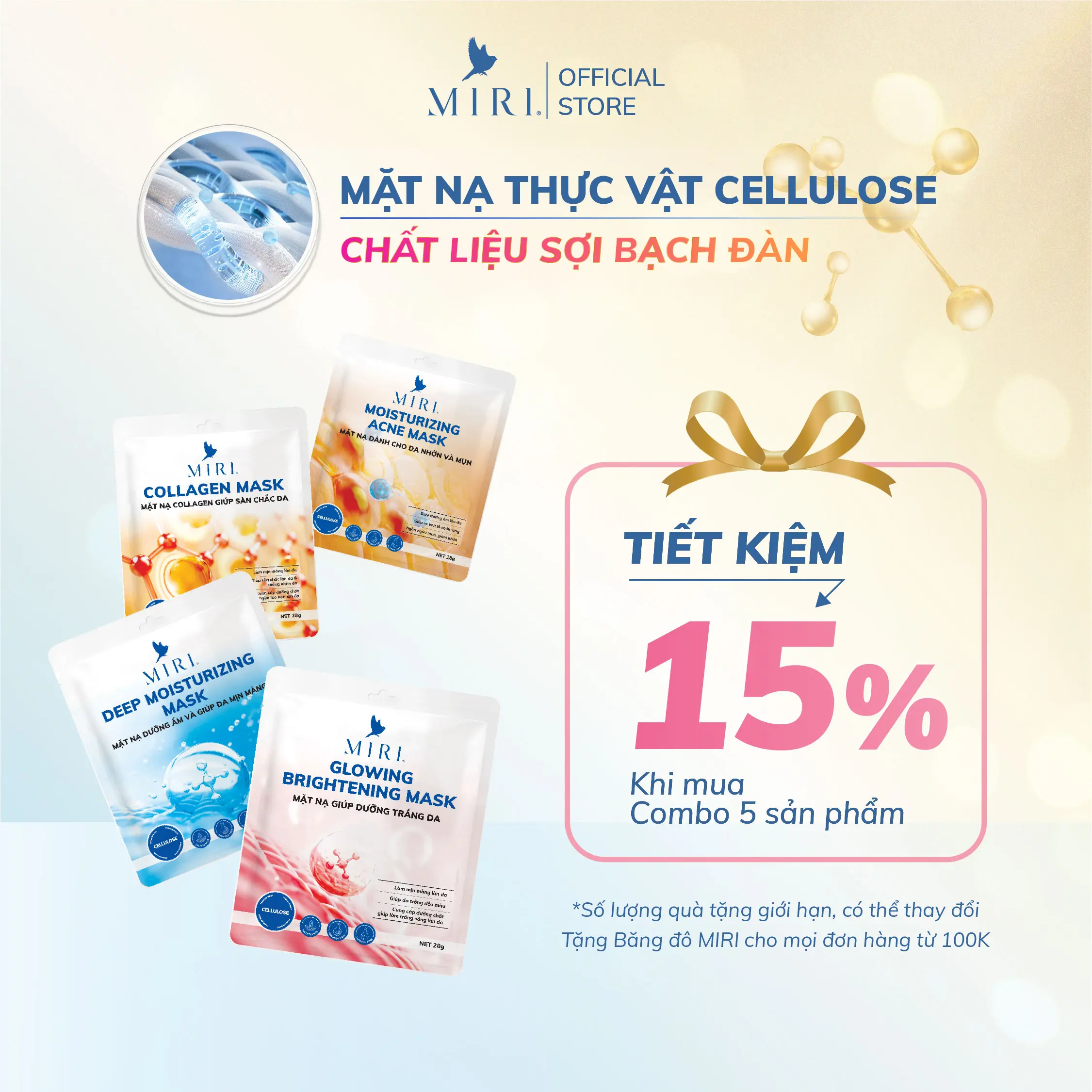 Mặt Nạ Dưỡng Ẩm, Dưỡng Trắng Sáng, Chống Lão Hóa, Giảm Nhờn Mụn - Cellulose Mask MIRI (28gr)