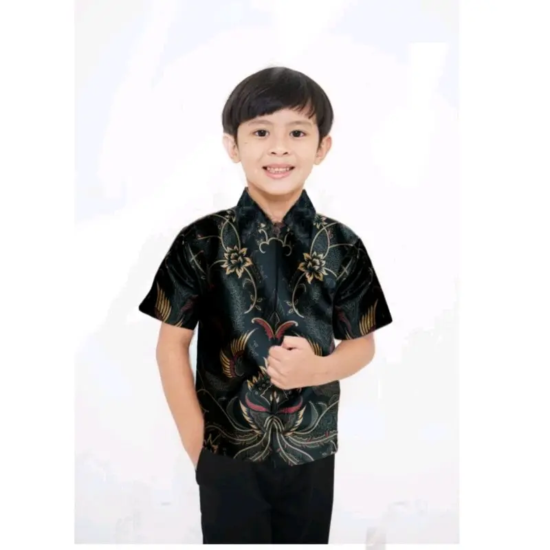 Baju Batik Anak  Laki-Laki Umur 1 2 3 4 5 6 7 8 9 10 11 12 tahun Kemeja Hem Batik Anak Cowok Motif Melodi Navy Best Seller 2