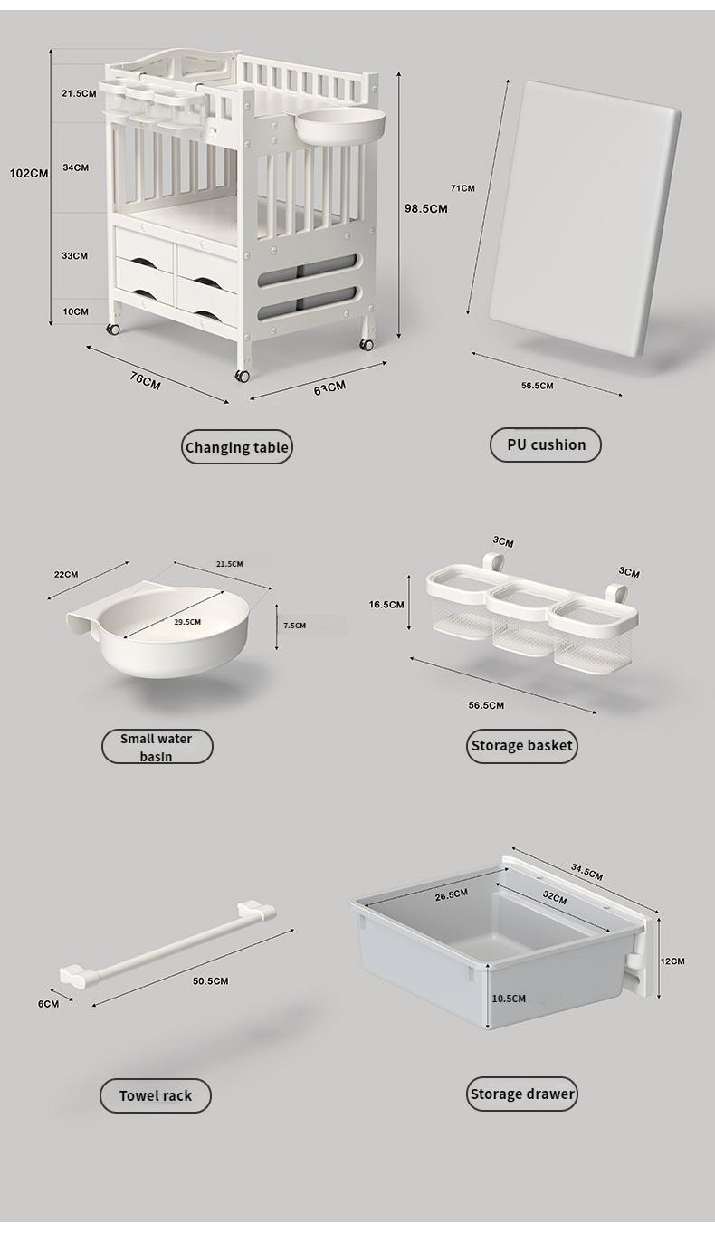 Product Introduction of 【GraceLife】8 In 1 Changing Table For Baby With Drawer/Storage/Bath/Wheel/Pad 90.5 Or 85.5CM Height 42