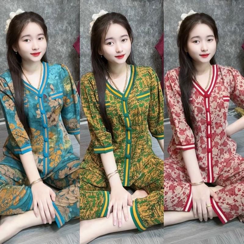 [ QUẦN DÀI ] ĐỒ BỘ THIẾT KẾ NỮ - CỔ Y 3 SỌC - quần dài ống nhỏ vừa , có viền quần và tay áo lụa mango mềm mịn mướt mát