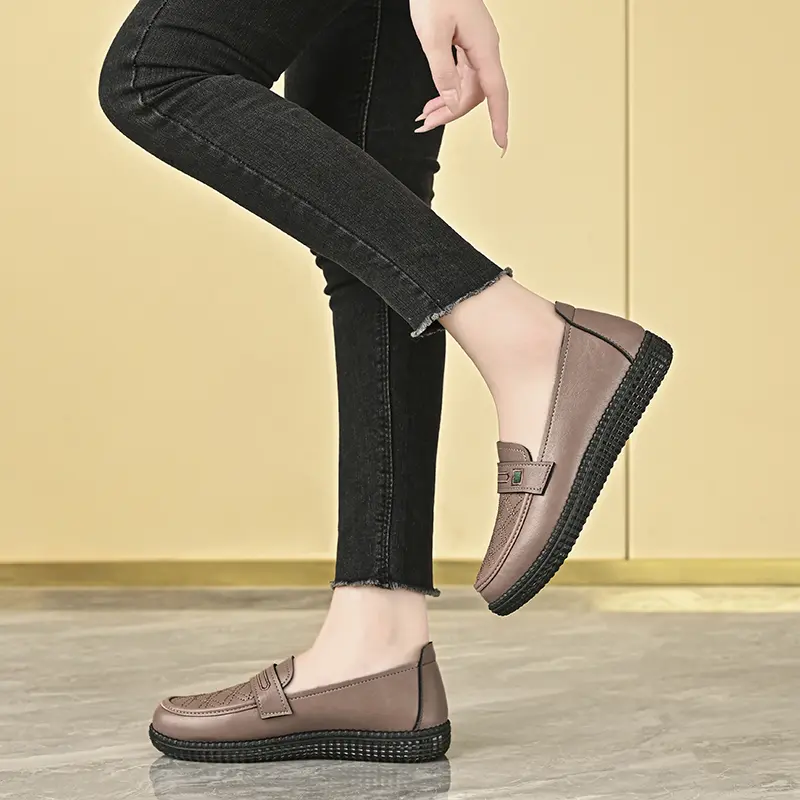 Sepatu Wanita Flat Shoes Wanita Kulit Korea Kulit Asli Fashion Terbaru Sepatu Kantor Elegan Nyaman Bernapas Ringan Kasual Karet 1