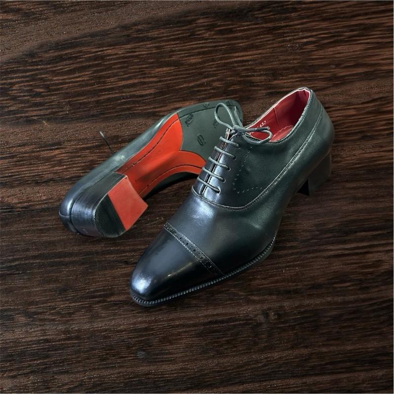 Oxford Captoe 5cm Da Bò Ý Đế Đỏ Dán Vimbram cao cấp Leman x TranhNguyen giày da công sở ,giày da nam oxford