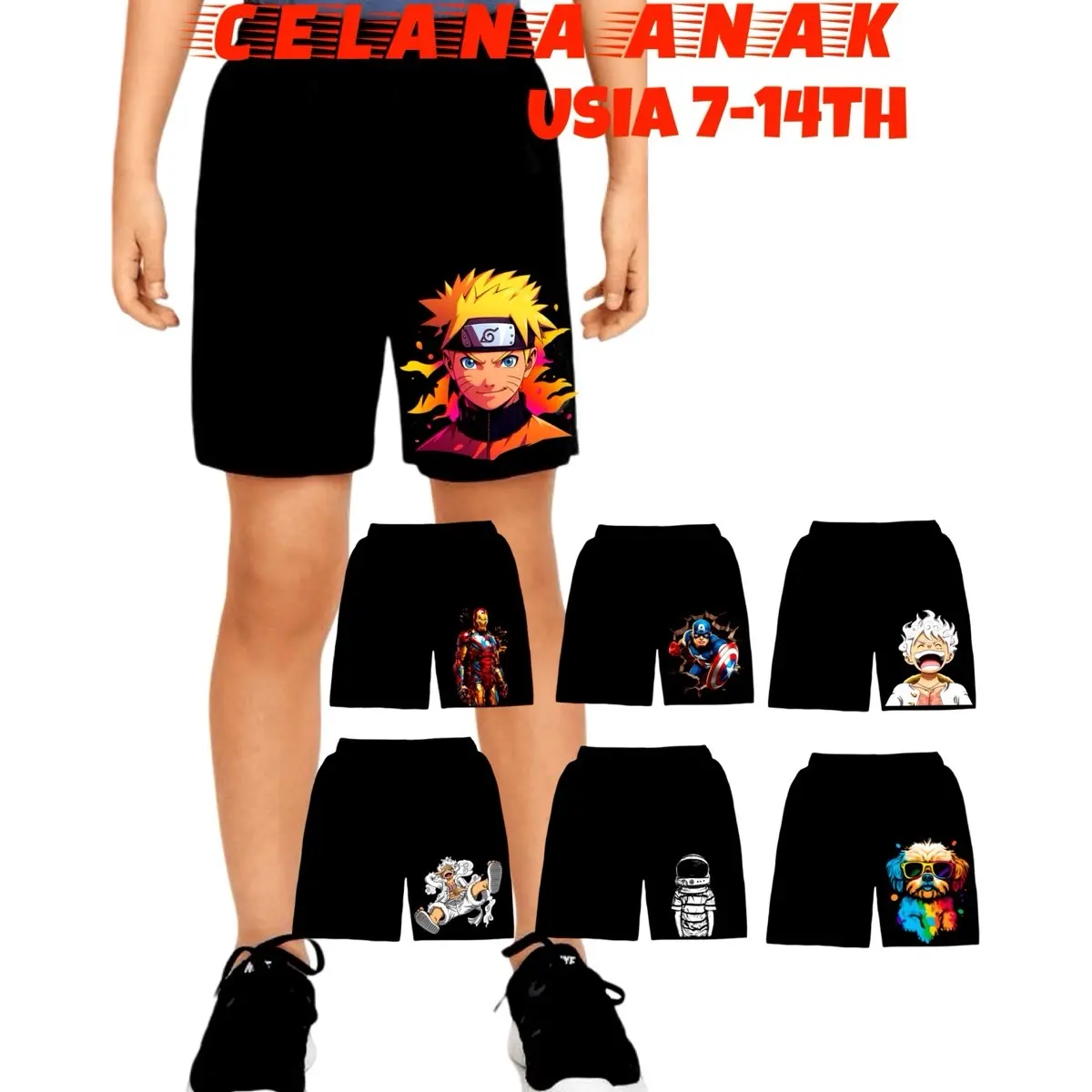 40 Ribu 5 Pcs Celana Anak Usia 7-14 Th Untuk Santai Harian Bahan Melar Adem Motif Printing Dtf Sd Smp Fashion
