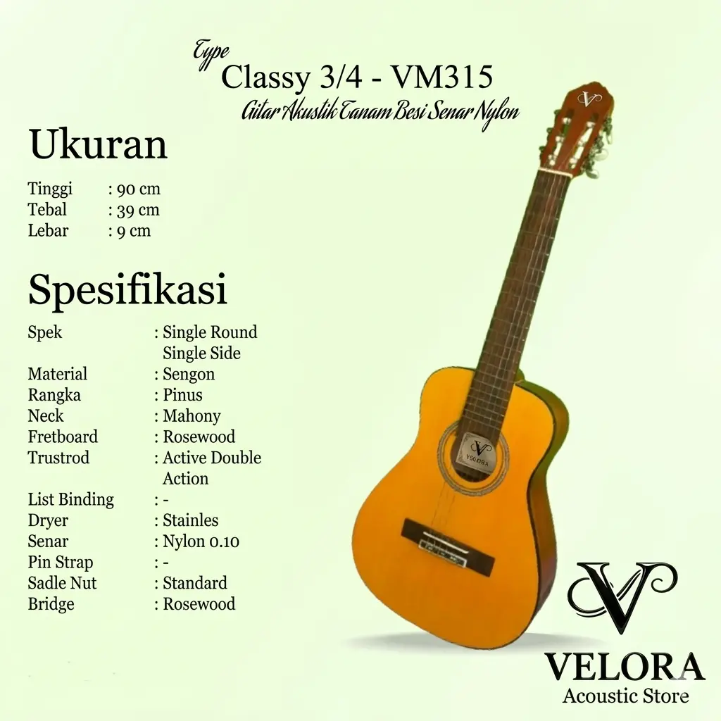 Gitar Classy 3/4 VM315 Sungkay, simple Classic local original Guitars, use Indonesian Tropical wood