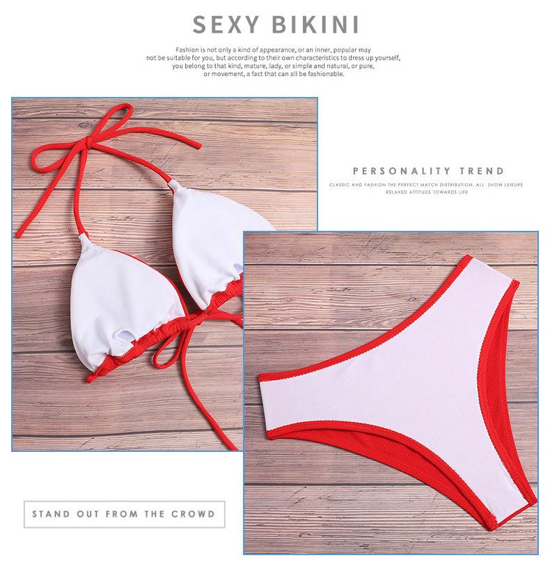 Product Introduction of Solid Color Bandage Bikini Women's Split High Waist Swimsuit 8