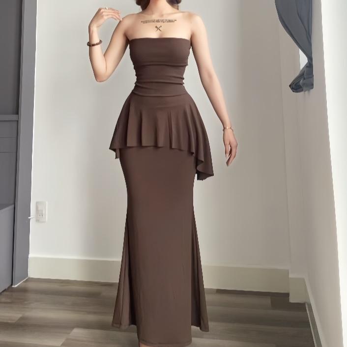 Set đầm body nữ áo ống kiểu bèo xòe nhẹ phối chân váy dài đuôi cá tạo sự tôn dáng sang chảnh Lolystore dress women VA514