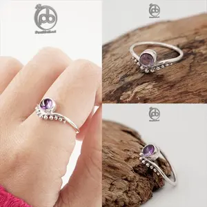 Cincin Wanita Perak 925 Asli Natural Kecubung Amethyst Mahkota Jawan