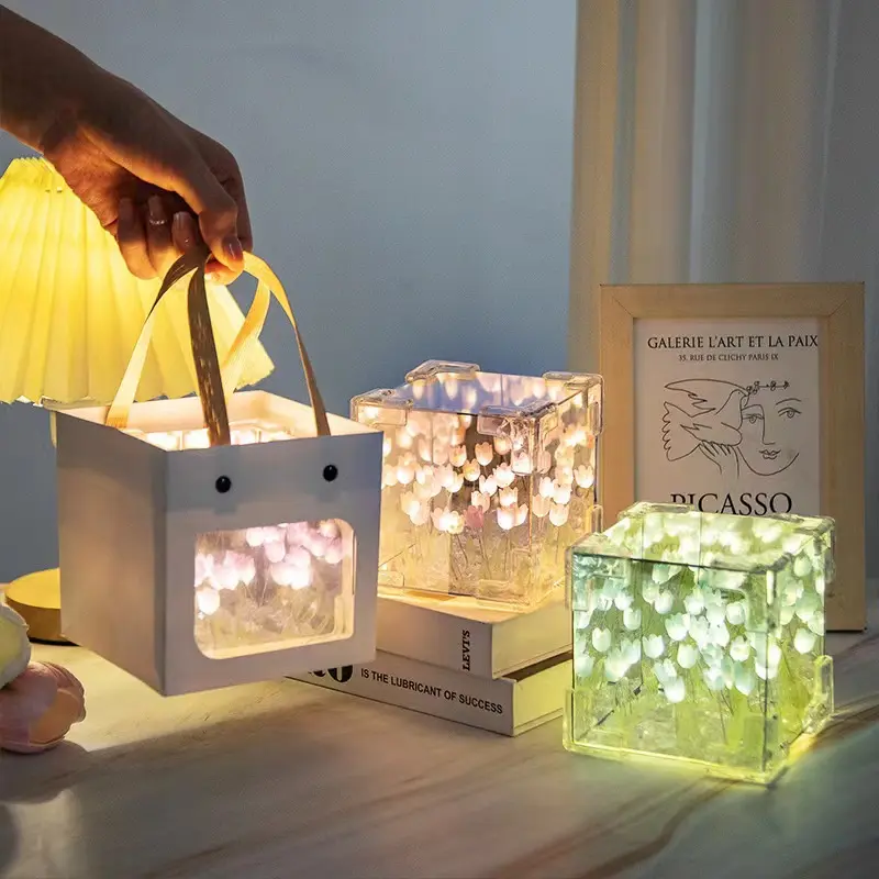 Tulip Lampu Lampu DIY Tulip Lampu Malam Led Cermin Lampu Dekorasi Hadiah Ulang Tahun 21 Bunga 2