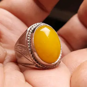 Cincin batu kembang johar kristal tembus senter 16mm 18mm yellow jade / giok kuning Rings