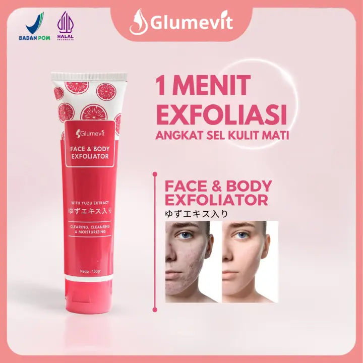 Glumevit Exfoliating Face & Body Eksfoliasi wajah Penghilang Daki Mengangkat Sel Kulit Mati 4