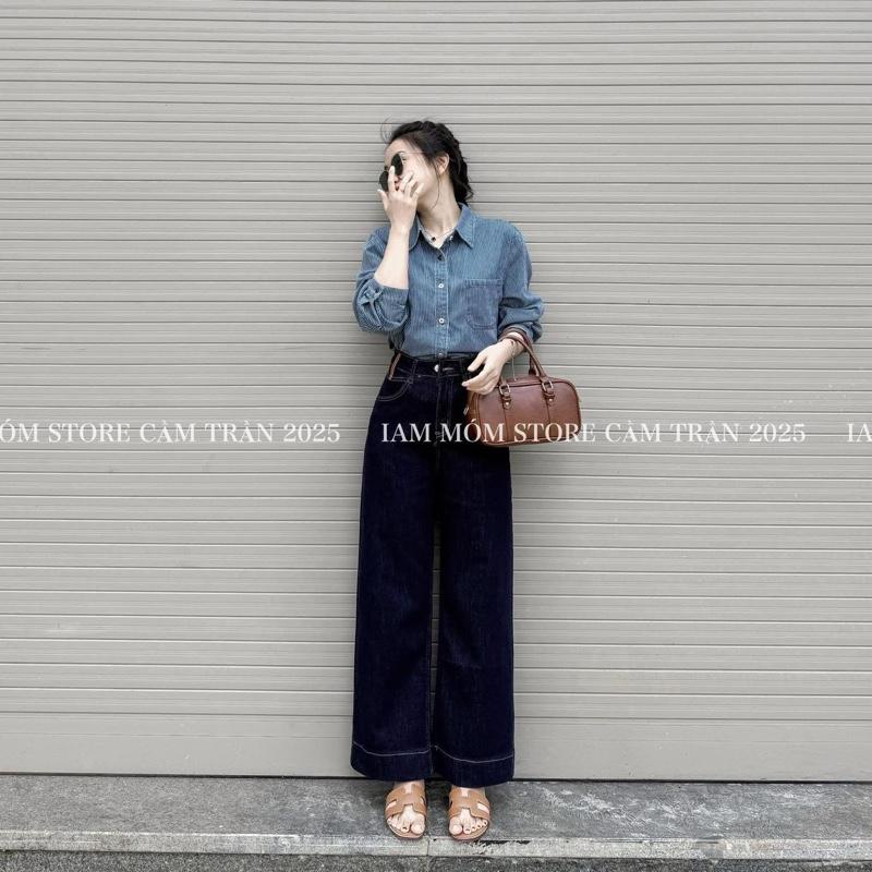 ANTAY- Quần jean suông phối mác da nhỏ Gấu Bản to dài 97cm/102cm vải đẹp #7992/8078/8129
