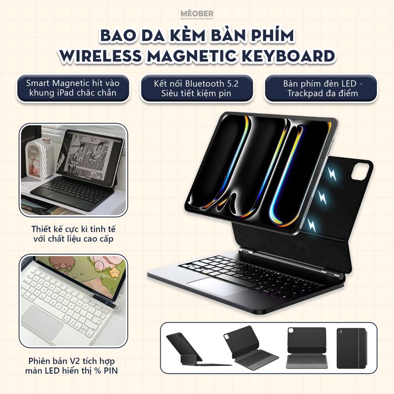 Bao Da Kèm Bàn Phím Magnetic Keyboard cho iPad Air 4 5 6 7 Pro 11 12,9 Pro M4 Gen 10 11 A16 by MèoBer