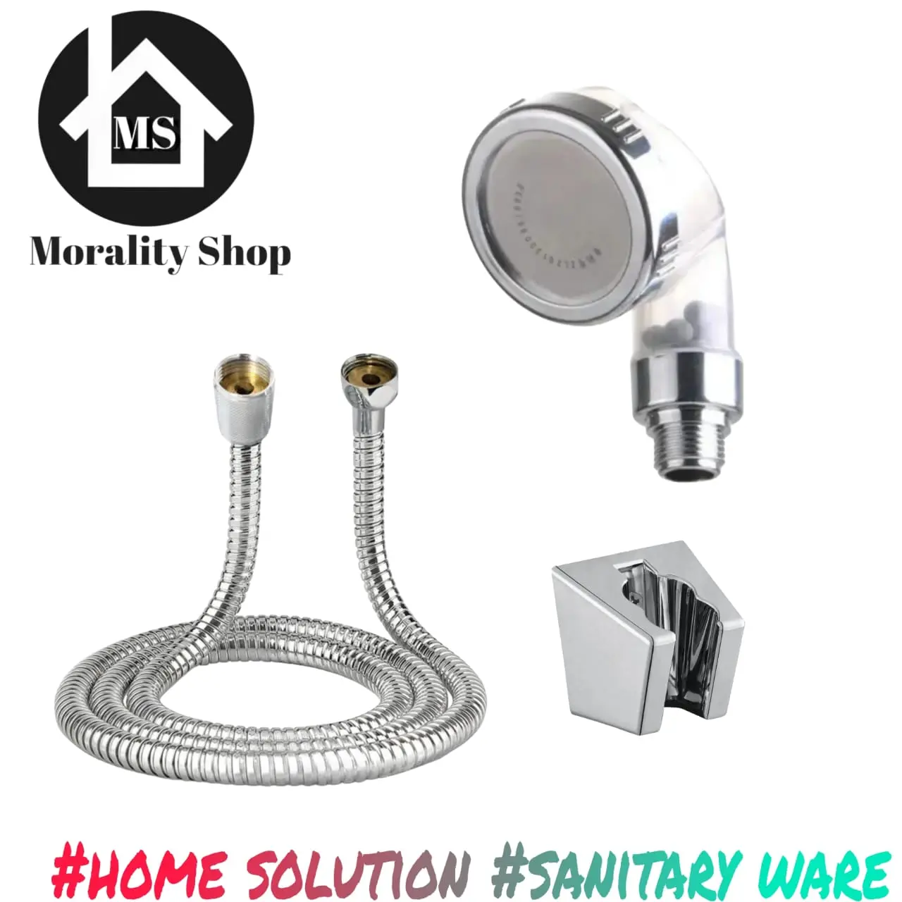handshower mini salon selang stainless 1072 bening dan hitam hemat air