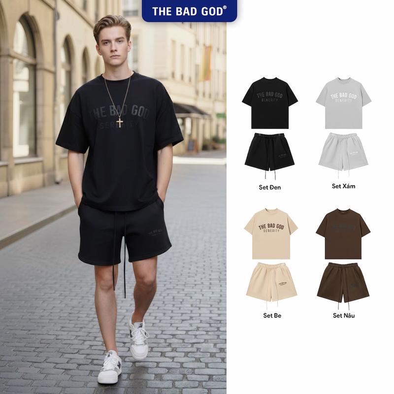  Set Bộ Nam Nữ The Bad God  Serenity Bold Short Áo Cotton & Quần Nỉ Bông Unisex Freesize Thoải Mái 