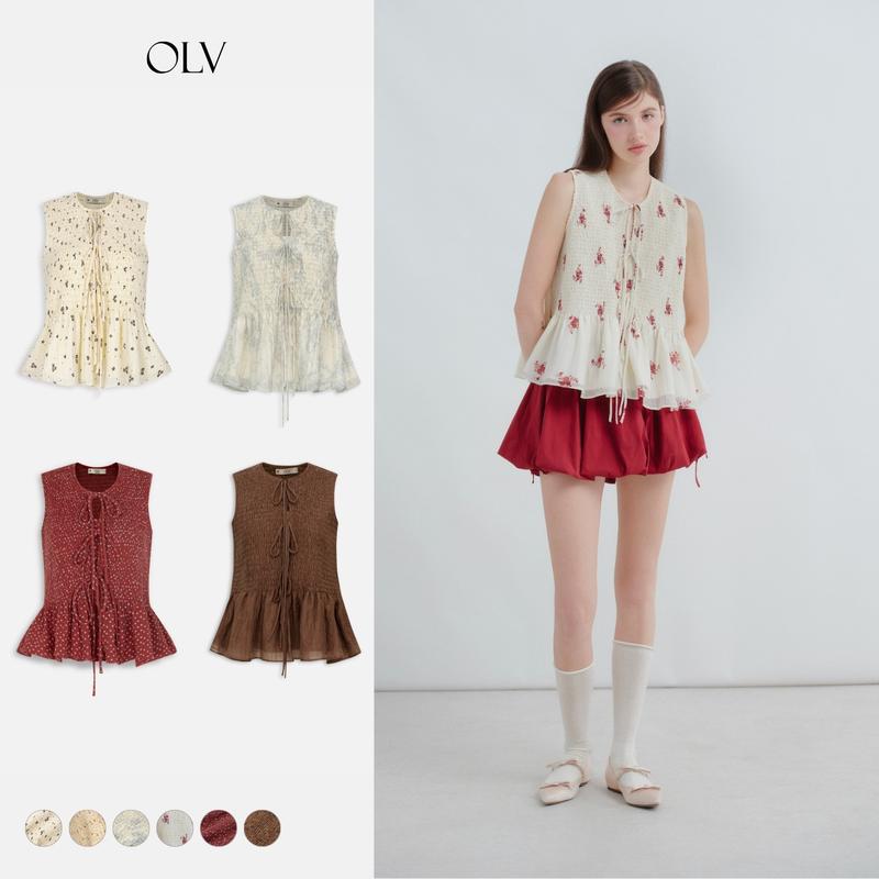 Áo kiểu nữ cột nơ babydoll dáng suông đi chơi Floralie họa tiết hoa nhiều màu OLV