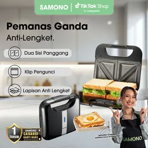 (BISA COD) SAMONO Sandwich Maker 400W 2 Slot Panggang Roti Anti Lengket, Low Watt, Klip Pengunci,Praktis & Mudah Dibersihkan [SW-SM400] Hitam Panggangan