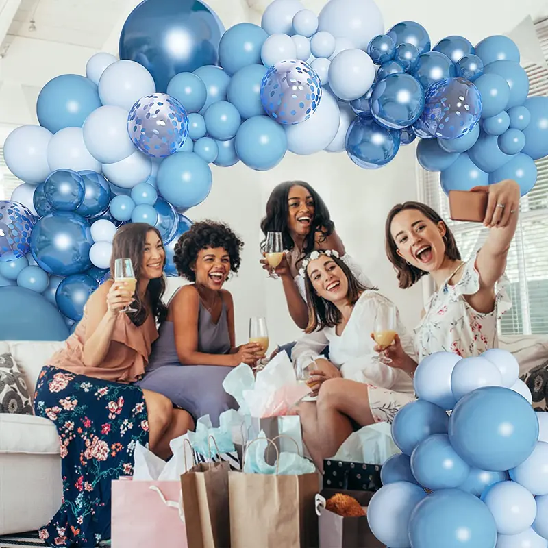 143Pcs Blue Balloons Arch Garland Kit, Different Size Metallic Blue Macaron Confetti Balloons 4