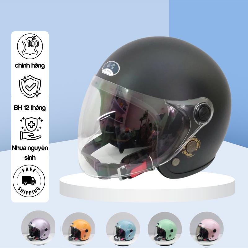 Mũ bảo hiểm chụp tai ja08 JAVIVA Mũ bảo hiểm 3/4 có kính trong và kính trà cao cấp màu pastel đa dạng có kính