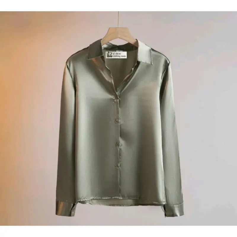 KEMEJA WANITA SATIN TANGAN PANJANG