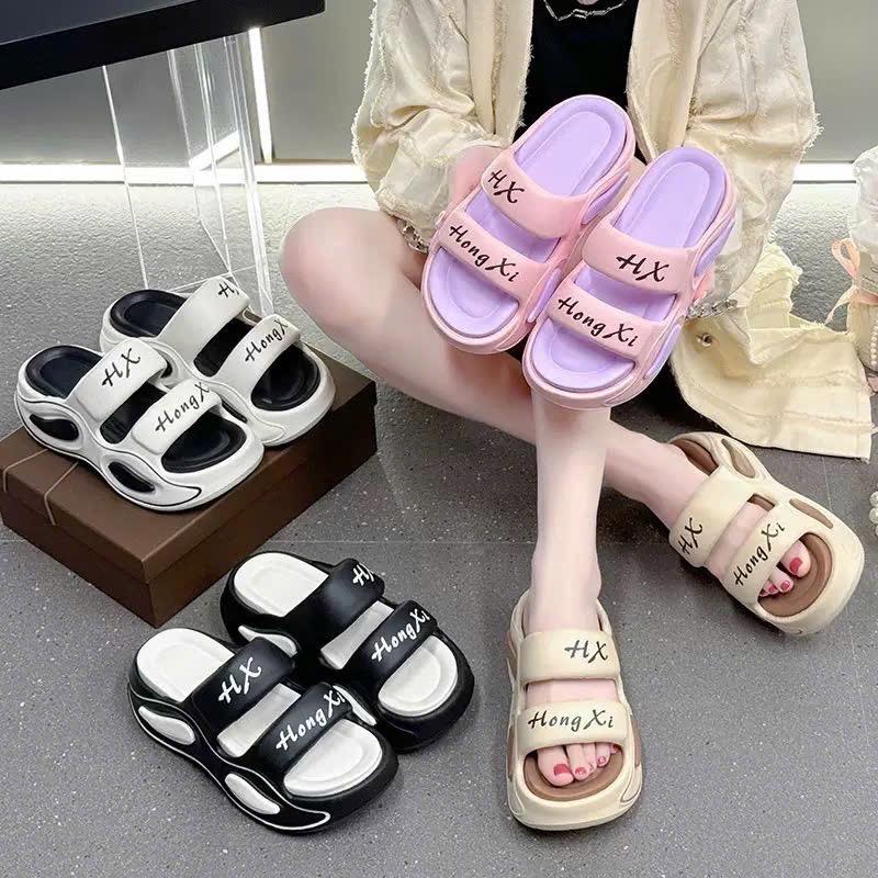 Dép nữ quai 2  ngang,dép nữ đế cao gắn Charm Hoa đế cao đi êm