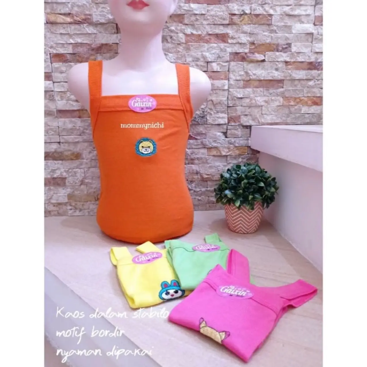Grosir 12 PCS ( 1 Lusin ) Kaos Dalam Anak Bordir Stabilo