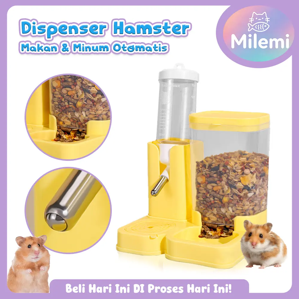 Dispenser Hamster Otomatis Tempat Makan Minum Hamster Botol Air Anti Bocor Bongkar Pasang