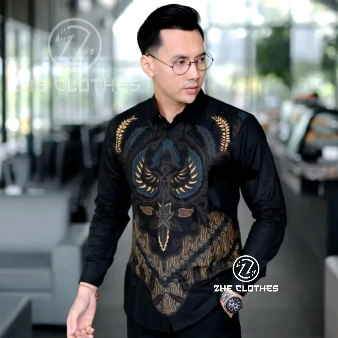 KEMEJA BATIK PRIA LENGAN PANJANG MOTIF LERENG KENCANA ORIGINAL BATIK ZHE TERLARIS Katun