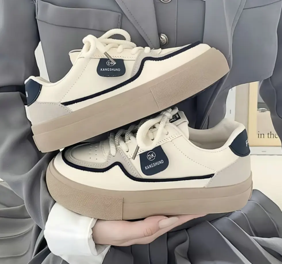 Giày Thể Thao Cho Nữ, Màu Trơn Phong Cách Thường Ngày Trong Khuôn Viên Trường, Đế Dày, Giày Trắng Sneaker Shoes Nhung Cổ Cao Kim Tuyến