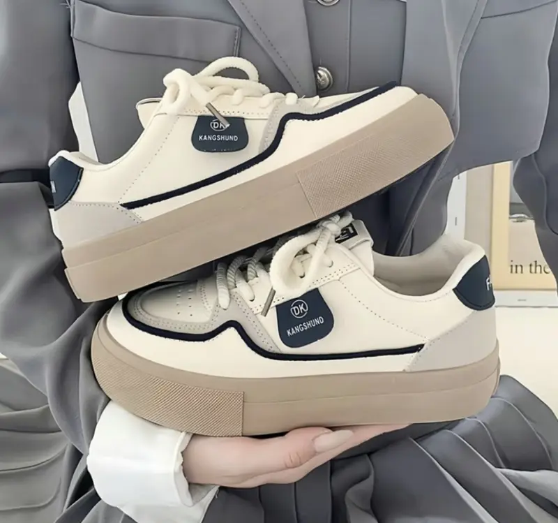 Giày Thể Thao Cho Nữ, Màu Trơn Phong Cách Thường Ngày Trong Khuôn Viên Trường, Đế Dày, Giày Trắng Sneaker Shoes Nhung Cổ Cao Kim Tuyến 0