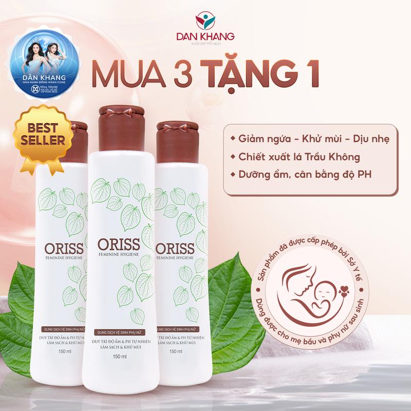 Dung dịch vệ sinh phụ nữ Oriss Dân Khang- Hỗ trợ làm sạch dịu nhẹ chiết xuất lá trầu không (150ml)