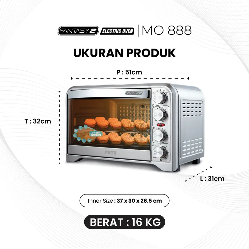 MITO Oven Listrik MO888 Fantasy 2 Low Watt Pemanggang Kue 7