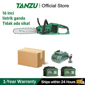 【COD】Gergaji cepat 16 inci dengan dua steker listrik. Merek TANZU. Alat taman untuk memotong kayu. Gergaji listrik yang dapat diisi ulang. Motor tanpa sikat. Gergaji lithium dengan daya besar.