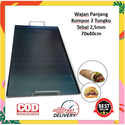 Wajan Kebab dan Burger Persegi Panjang 40x70cm 2 tungku kompor Tebal 2 5mm