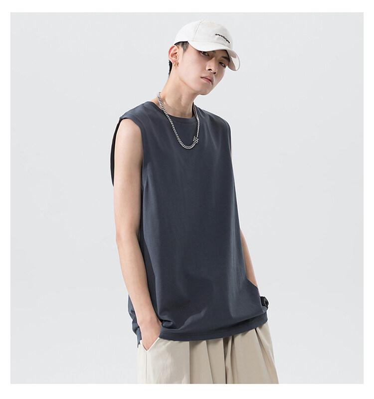 Product Introduction of Cotton short sleeve vest men's summer loose simple public version solid color black multi-color T-shirt 13