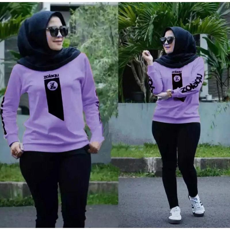 Outfit Hijab Style / Baju Atasan Lengan Panjang / Sweater ZOLAQU / COD / Baju Wanita Lengan Panjang / Sweater Hijab Style / Kaos Nyaman Muslim Oblong 3