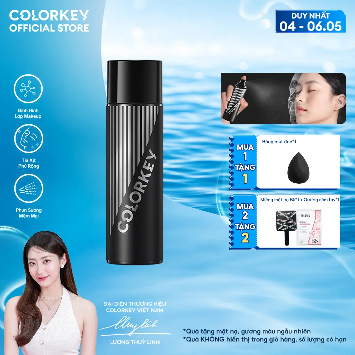 [NEW] Xịt Khóa Nền COLORKEY PHIÊN BẢN NÂNG CẤP Tia Sương Mềm Mại Giúp Khóa Chặt Lớp Trang Điểm 100ml/chai