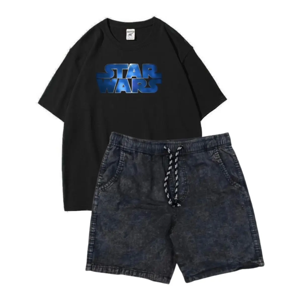 Setelan Kaos dan Celana Pria Starwas Cotton Combet - Oversize Hitam - Dewasa, Katun, Combed, Distro, Cowok, Polos