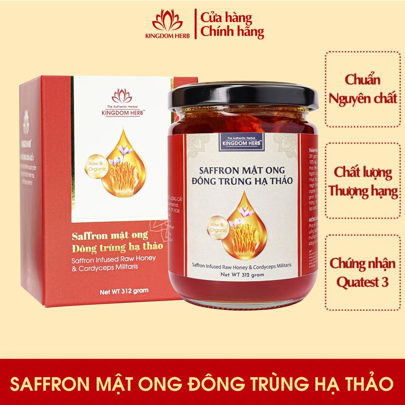 Saffron mật ong đông trùng hạ thảo Kingdom Herb hữu cơ chính hãng, nhụy hoa nghệ tây ngâm mật ong đông trùng hạ thảo hộp 312gr - KQ