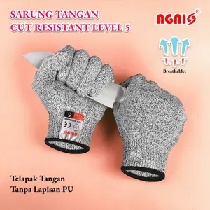 Sarung Tangan Anti Pisau AGNIS Cut Resistant Level 5 tanpa lapisan PU