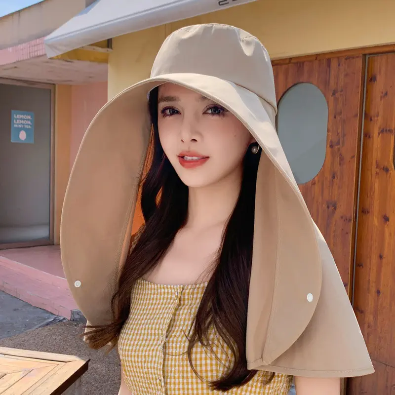Mũ Chống Nắng Mùa Hè, Dành Cho Nữ, Vành Lớn, Có Mặt Nạ, Có Bảo Vệ Cổ Thích Hợp Để Đi Xe Đạp Và Tham Quan, Với Mặt Nạ Che Mặt