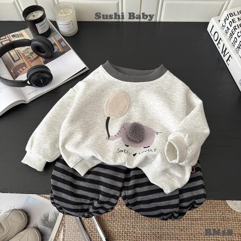 BN18 - Bộ Nỉ VOI 3D Áo Chất Nỉ Bông Phối Quần Len Kẻ Ngang Dáng Bomber Cho Bé - BN18