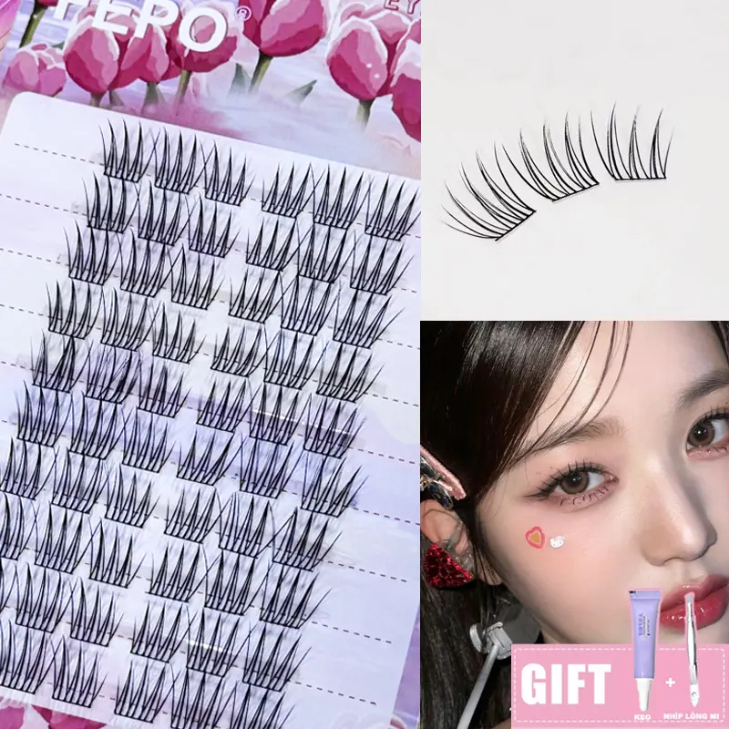 【Trương Nguyên Anh cùng mẫu】lông mi giả lụa tách rời tự nhiên dung tích lớn có thể tái sử dụng 10-13mm Giao keo nhíp