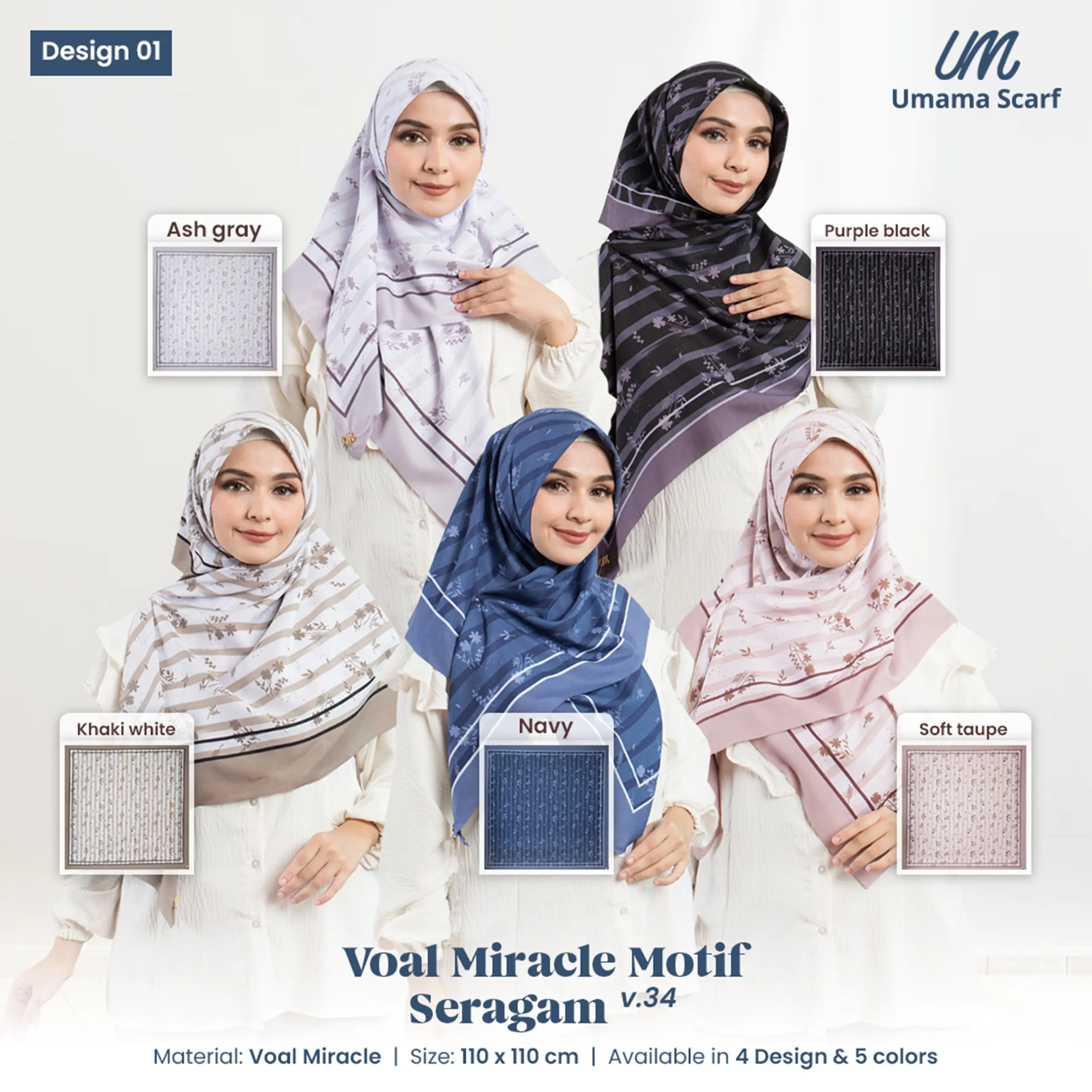 Jilbab Umama Voal Miracle Motif Logo Metal 110x110cm