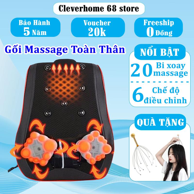 (BẢO HÀNH 5 NĂM) Máy mát xa cổ vai gáy, gối massage, matxa lưng, chân, tay với 20 bi xoay, máy massage cổ vai gáy hồng ngoại 3 cấp độ có đảo chiều
