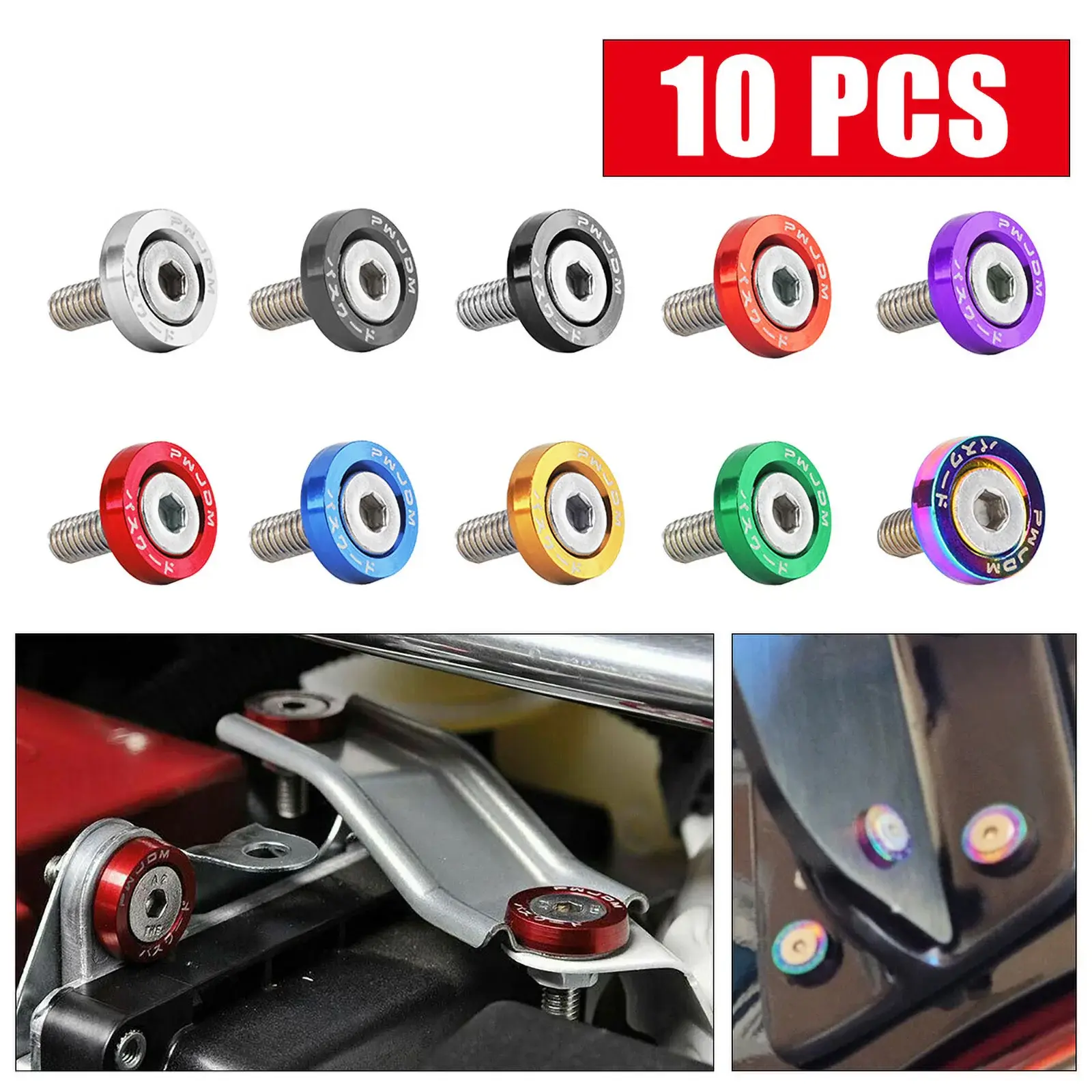 10PCS Universal Bumper Aluminum Alloy Fender M6 Washers Kit Engine Bay Dress Up Bolts Fasteners Screws Nuts for Car Motorcycle Precision Machined Accessories Set