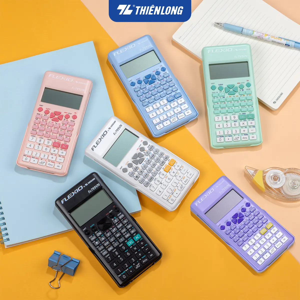 Máy tính khoa học Thiên Long Flexio Fx799VN, 4 màu pastel mới, bảo hành 7 năm, 1 đổi 1 trong 1 năm đầu