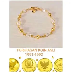 gelang tangan koin asli 1991 gelang tangan giok warna emas muda anti luntur dan karat