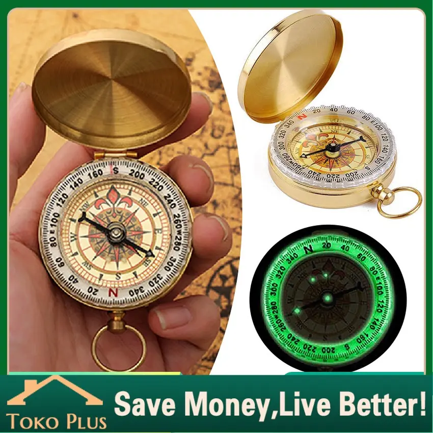 Kompas Vintage Kompas Kiblat Kecil Saku Anti Air Glow In The Dark Bahan Kuningan High Quality/Kompas Lensa Brass Petunjuk Arah Sholat Kompas Pocket Portable Compass Kompas Bidik Pramuka
